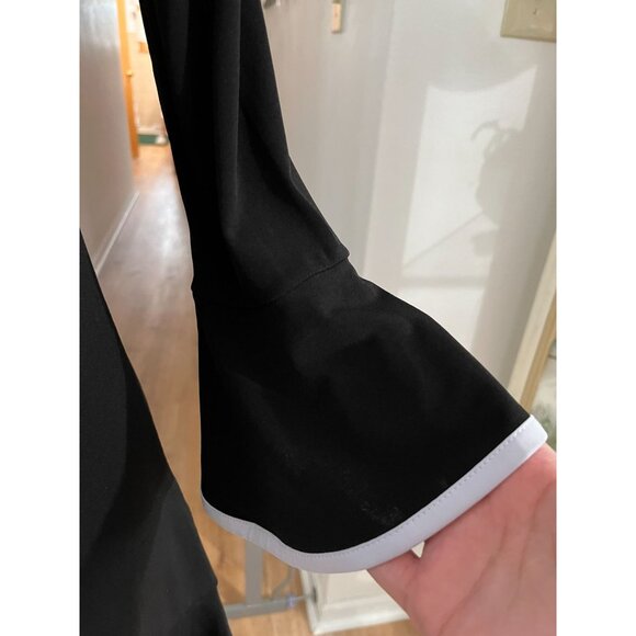 EUC Michael Kors Black Knee Length Dress with Bell Sleeves White piping accent - Picture 5 of 8